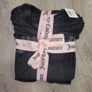 Juicy Couture Black Velour Pajama Set with Rhinestone Logos L BRAND NEW